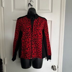 Ruby Rd. Vibrant Red and Black animal print Jacket - size petite L